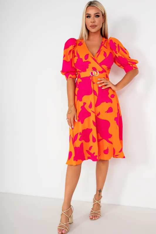 Girl In Mind Nadine Orange Print Dress sold by Va Va Voom