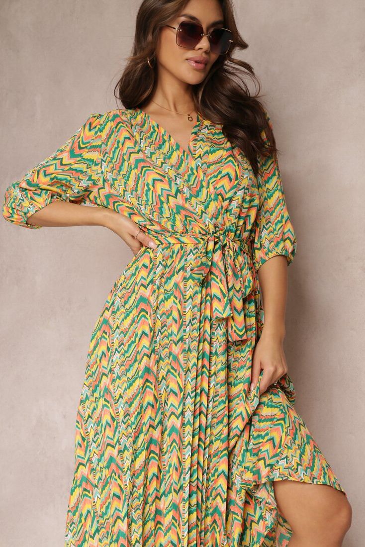 Hester Green Printed Pleated Midi Dress sold by Va Va Voom product image thumbnail 4