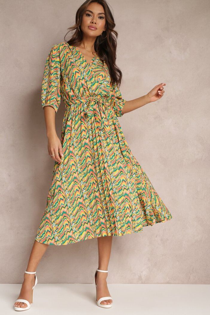 Hester Green Printed Pleated Midi Dress sold by Va Va Voom product image thumbnail 3