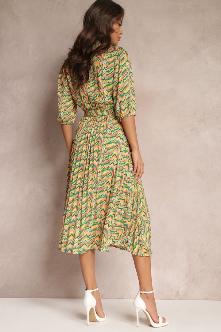 Hester Green Printed Pleated Midi Dress sold by Va Va Voom product image thumbnail 2