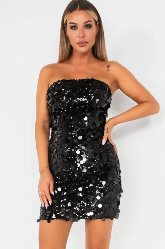 Payton Black Sequin Disc Bandeau Dress sold by Va Va Voom