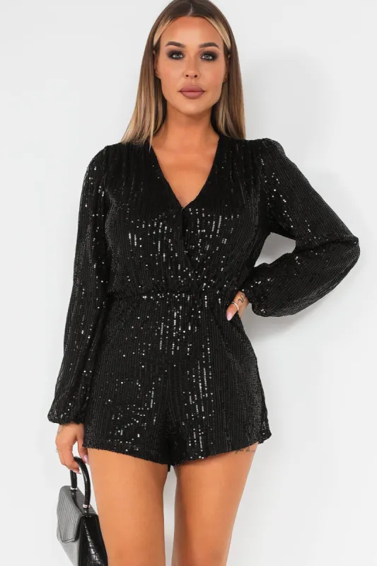 Alora Black Sequin Playsuit sold by Va Va Voom