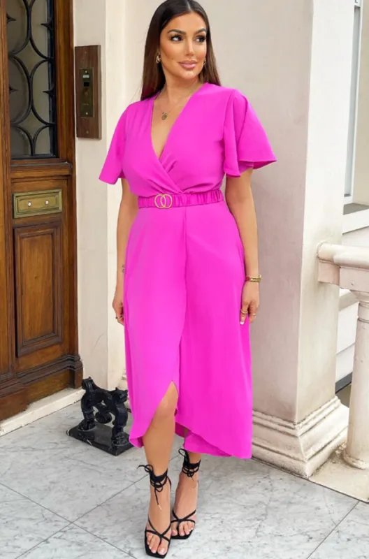 AX Paris Saffron Hot Pink Wrap Dress sold by Va Va Voom