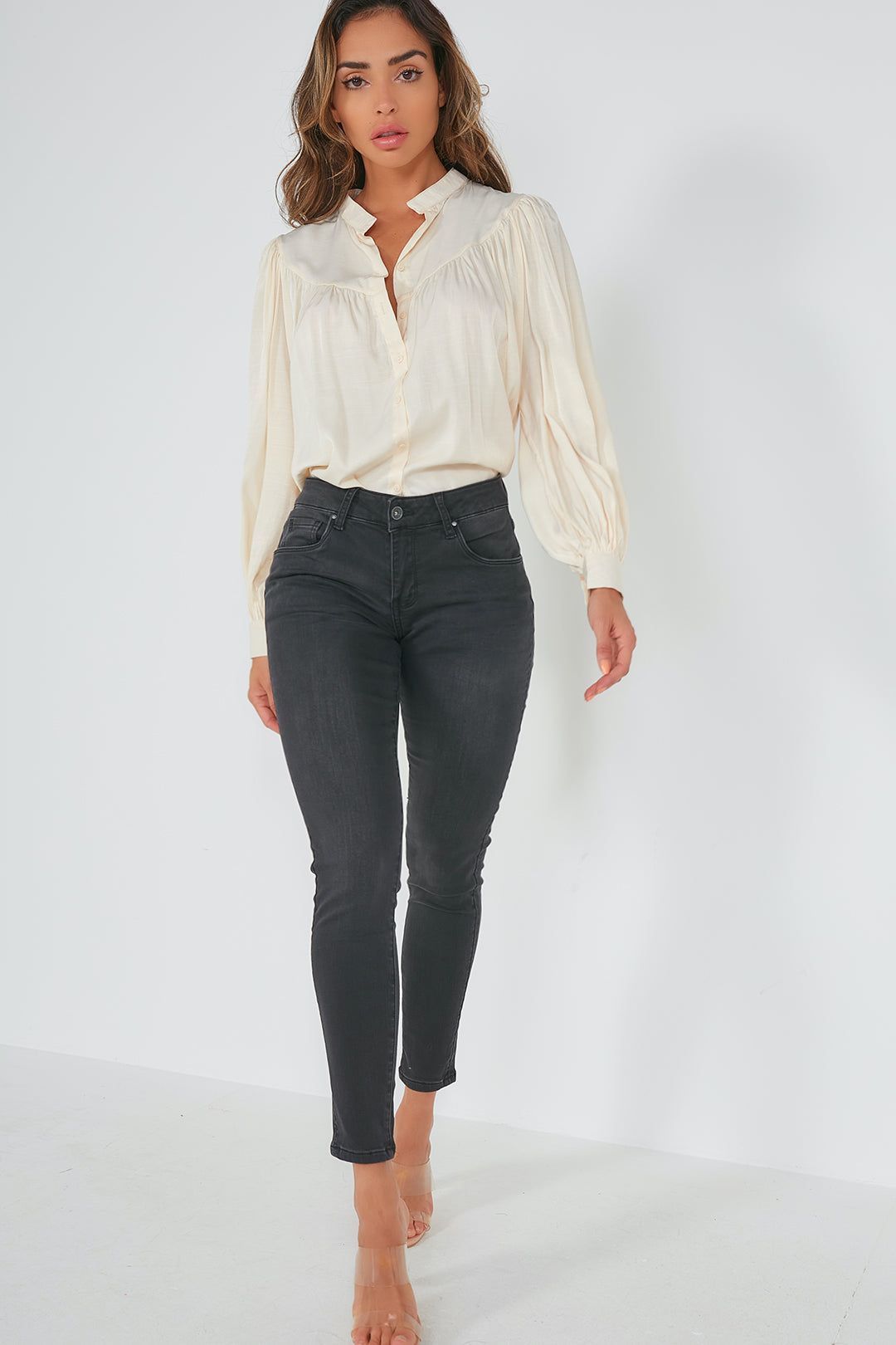 Tiffany Black Mid Rise Skinny Jeans sold by Va Va Voom