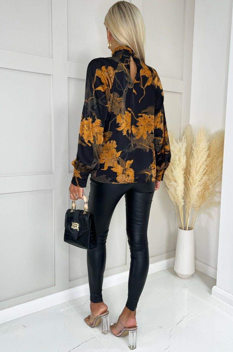 AX Paris Angela Black Satin Floral Top sold by Va Va Voom product image thumbnail 3
