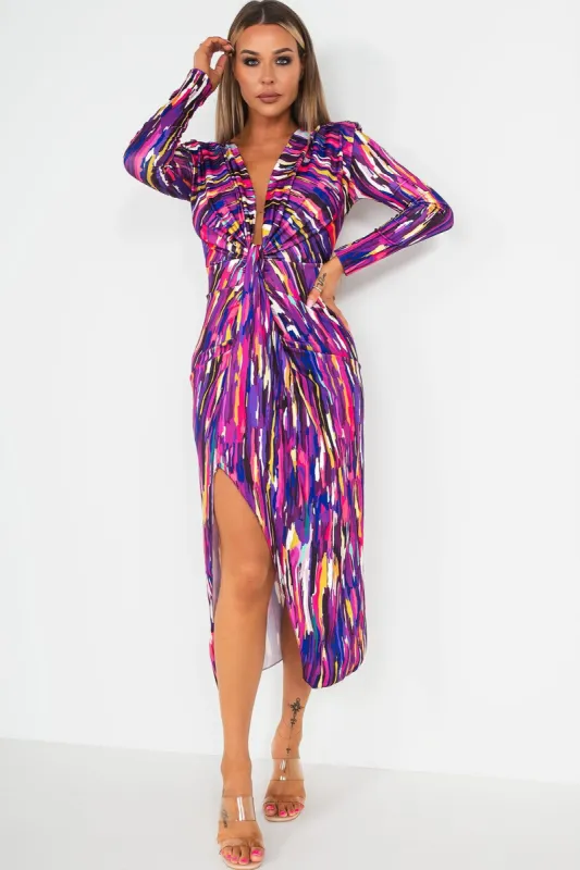 Ivy Purple Printed Knot Front Midi Dress sold by Va Va Voom