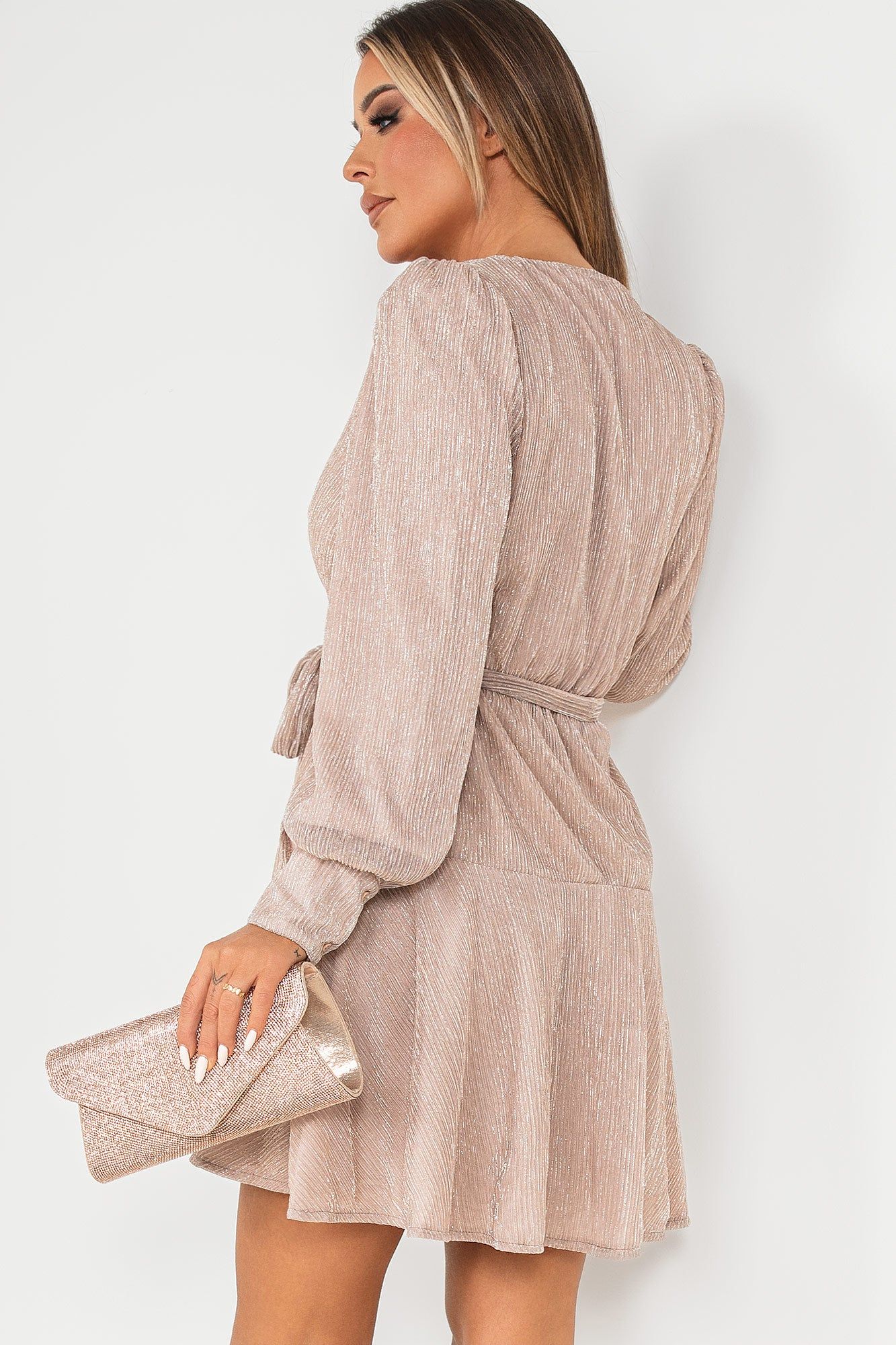 Uma Champagne Shimmer Wrap Dress sold by Va Va Voom product image thumbnail 2