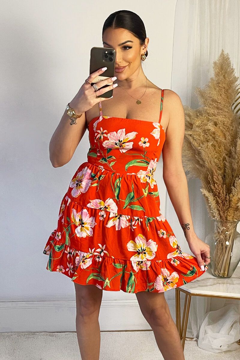 AX Paris Paislee Red Floral Tiered Dress sold by Va Va Voom