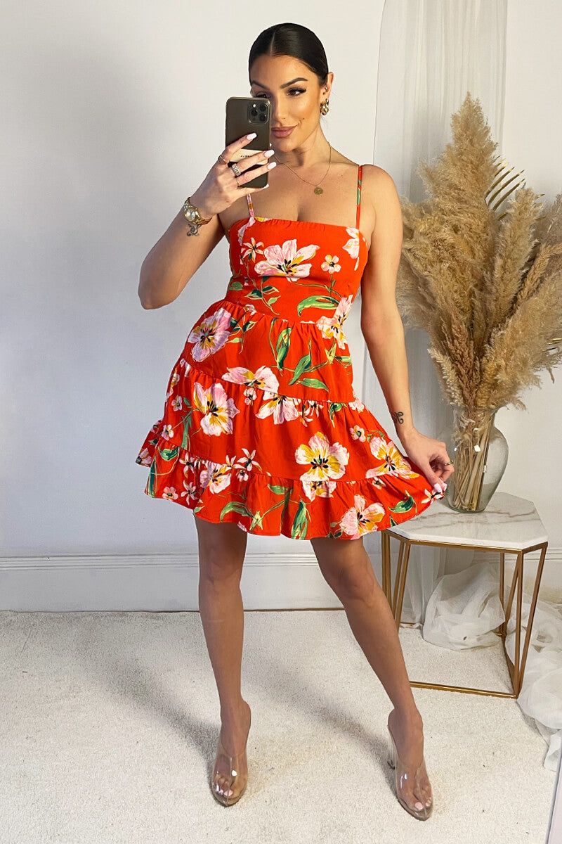 AX Paris Paislee Red Floral Tiered Dress sold by Va Va Voom product image thumbnail 3