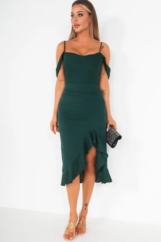 Girl In Mind Kamilla Green Frill Hem Dress sold by Va Va Voom