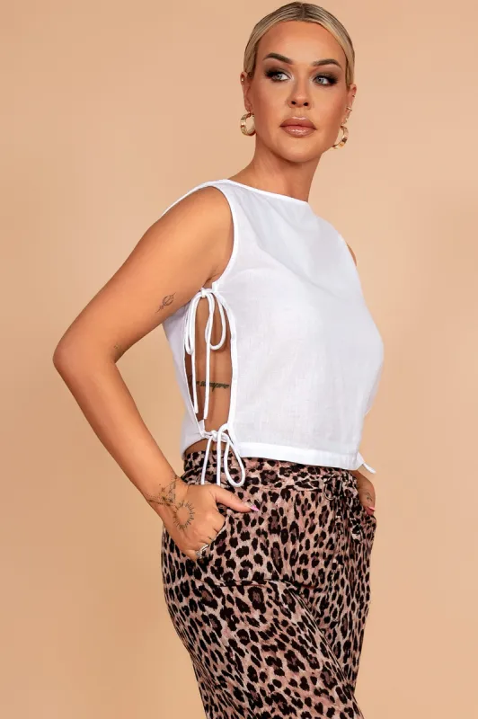 Elissa White Linen Tie Side Top sold by Va Va Voom