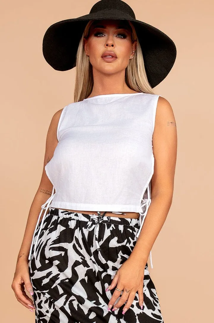 Elissa White Linen Tie Side Top sold by Va Va Voom product image thumbnail 4