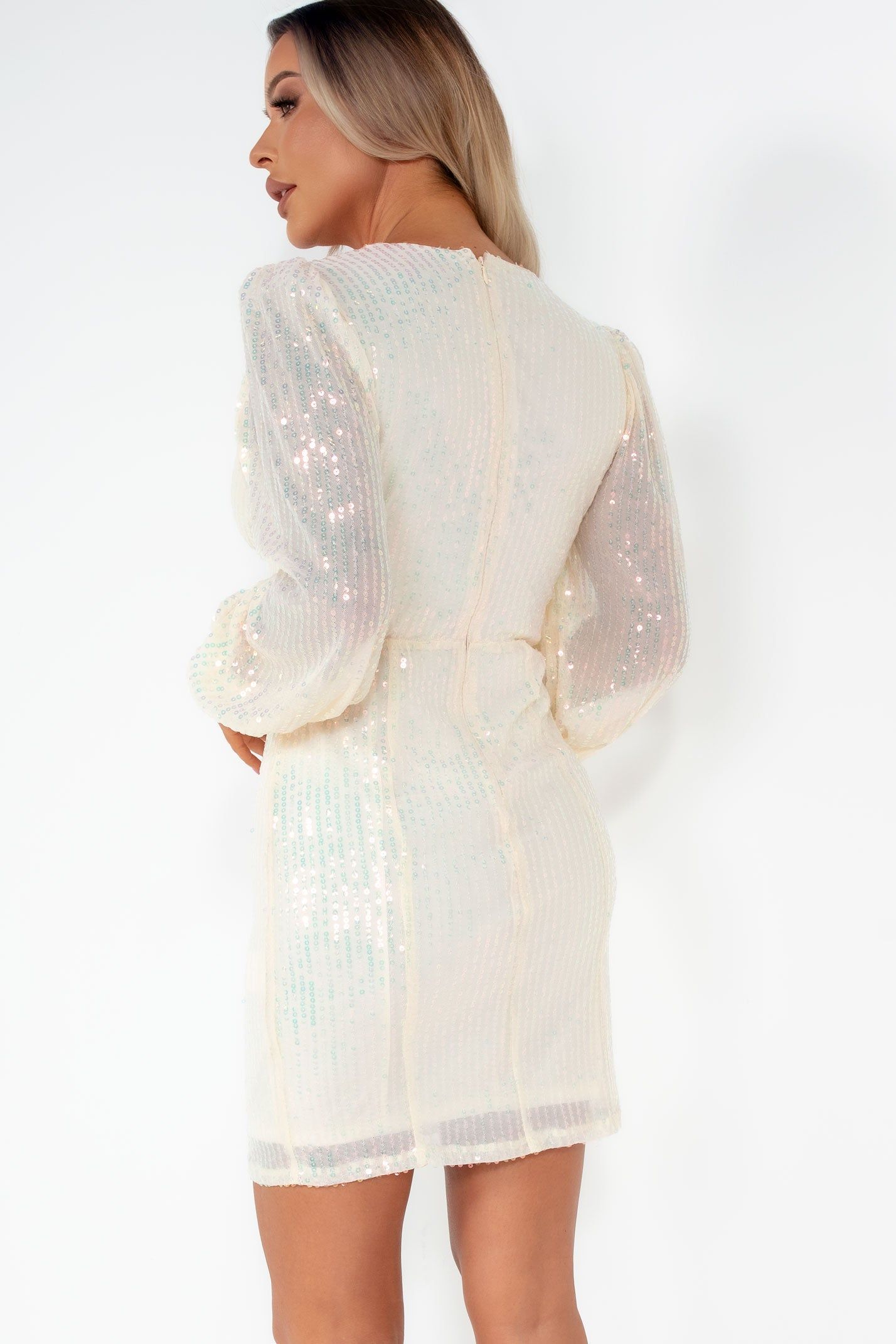 Girl In Mind Ariel Cream Sequin Mini Dress sold by Va Va Voom product image thumbnail 2