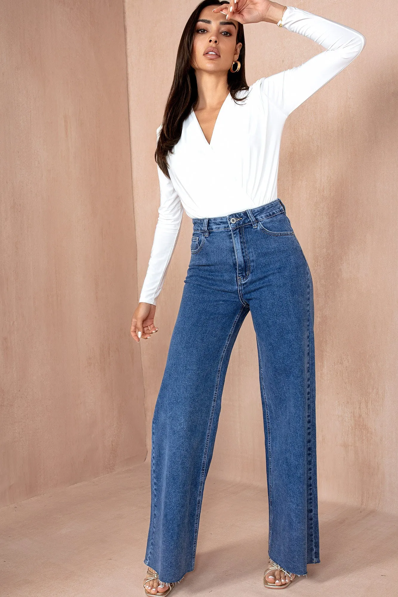 AX Paris Aria Cream Slinky Wrap Bodysuit sold by Va Va Voom product image thumbnail 3