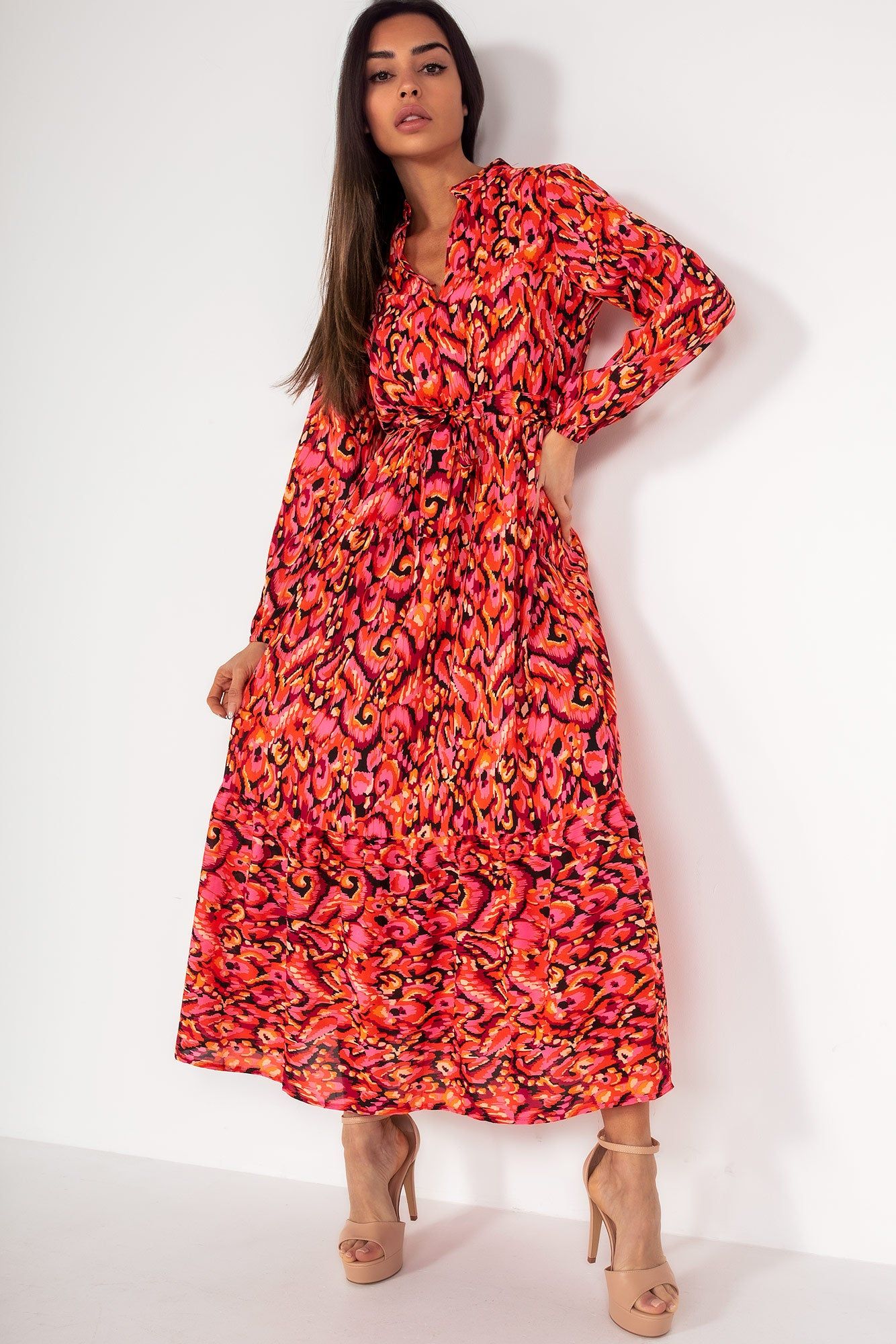 Nori Red Printed Midi Dress sold by Va Va Voom
