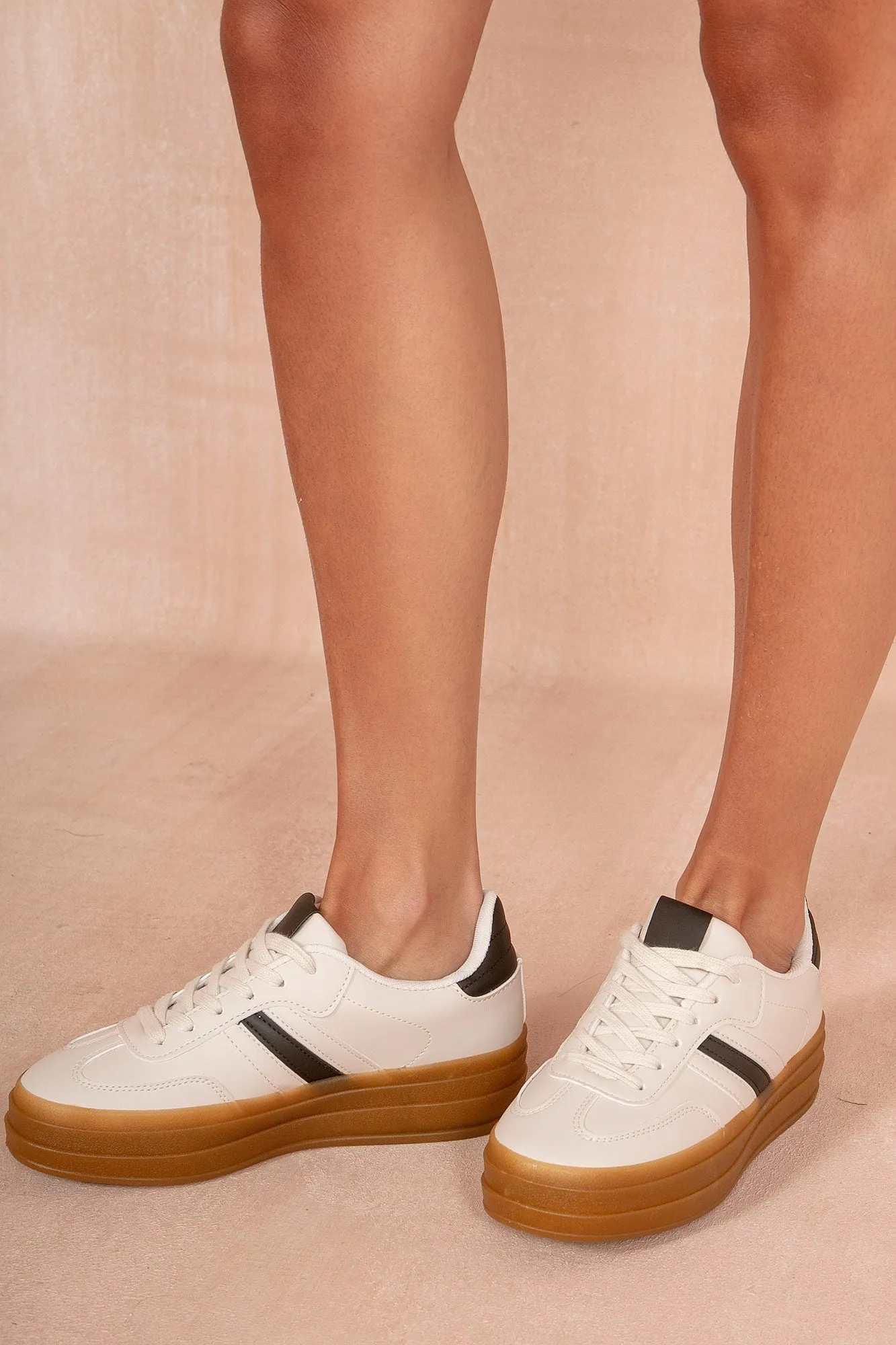 Pippa Stone Faux Leather Gum Sole Trainers sold by Va Va Voom product image thumbnail 3