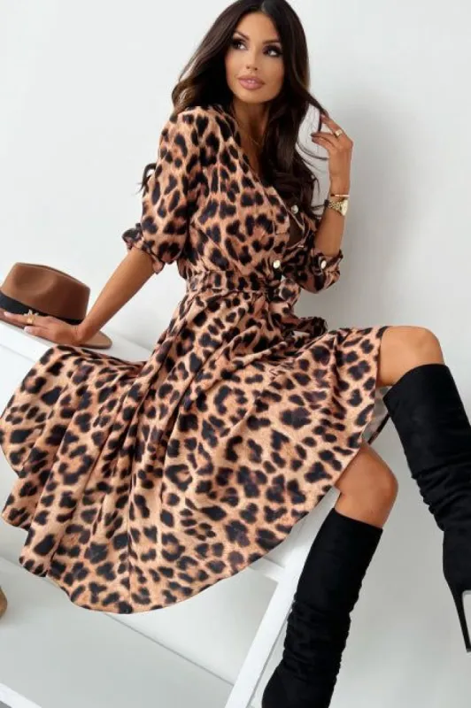 Esmerelda Leopard Printed Midi Dress sold by Va Va Voom