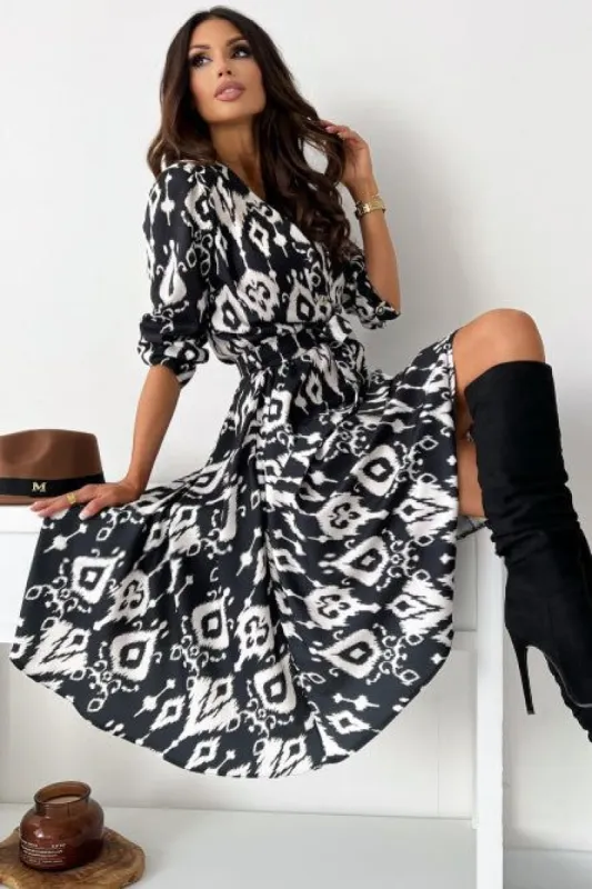 Athena Black Printed Midi Dress sold by Va Va Voom
