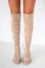 Tanya Taupe Suedette Knee High Boots sold by Va Va Voom
