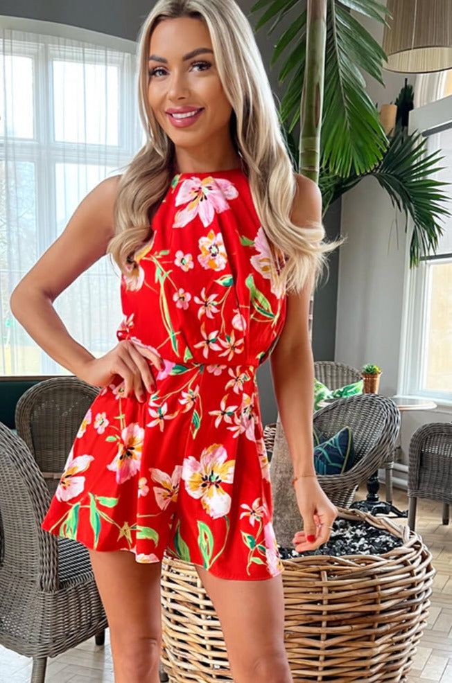 AX Paris Marley Red Floral Playsuit sold by Va Va Voom