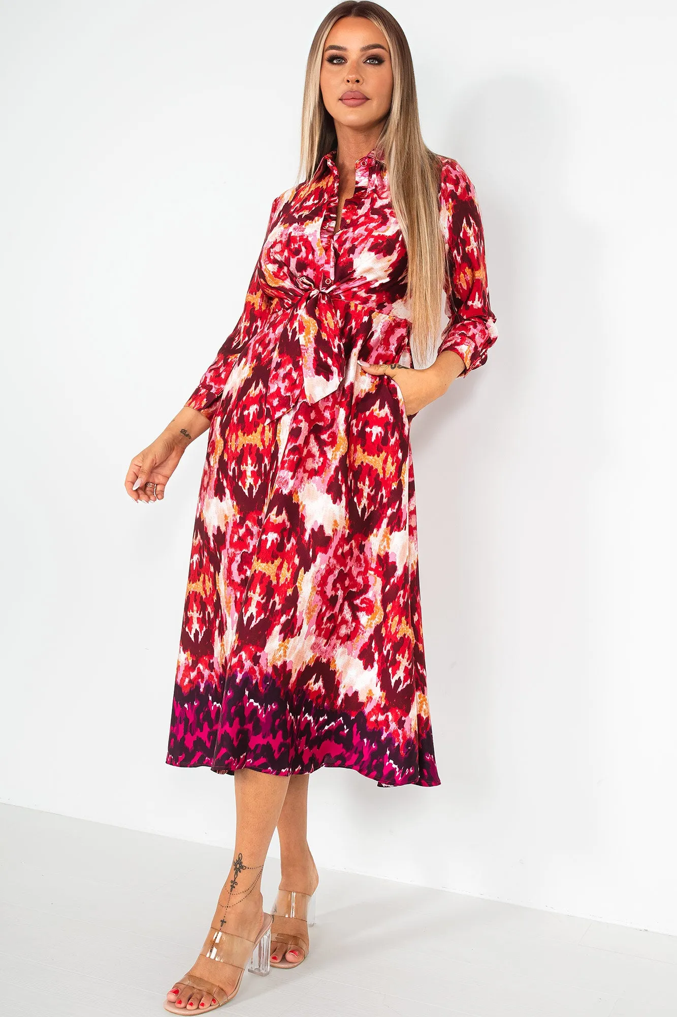 Girl In Mind Isabella Red Satin Print Dress sold by Va Va Voom product image thumbnail 4
