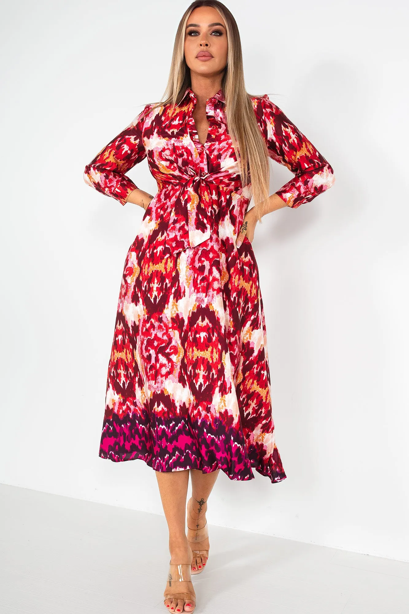 Girl In Mind Isabella Red Satin Print Dress sold by Va Va Voom product image thumbnail 3