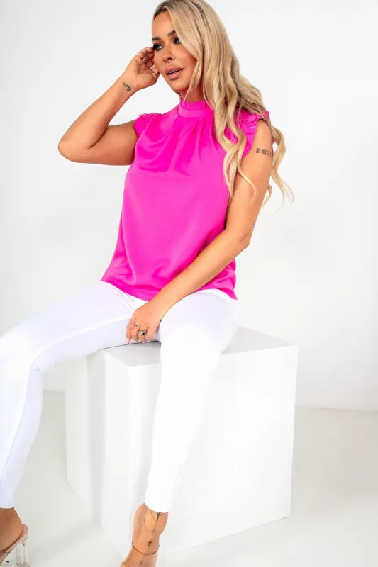 Kenny Pink Frill High Neck Top sold by Va Va Voom