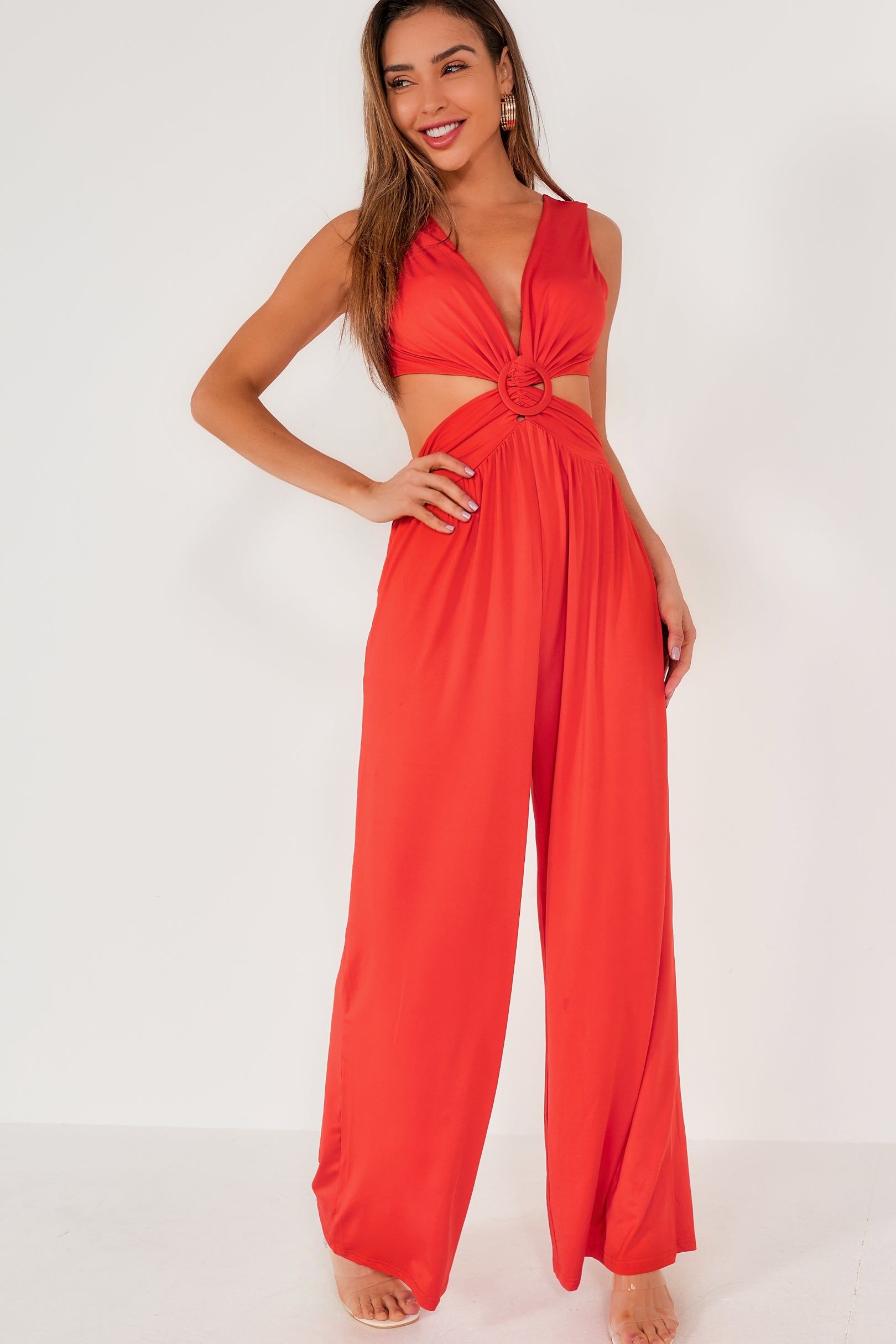 Skylar Orange Cut Out Jumpsuit sold by Va Va Voom