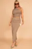Cole Taupe Ruched Maxi Skirt sold by Va Va Voom