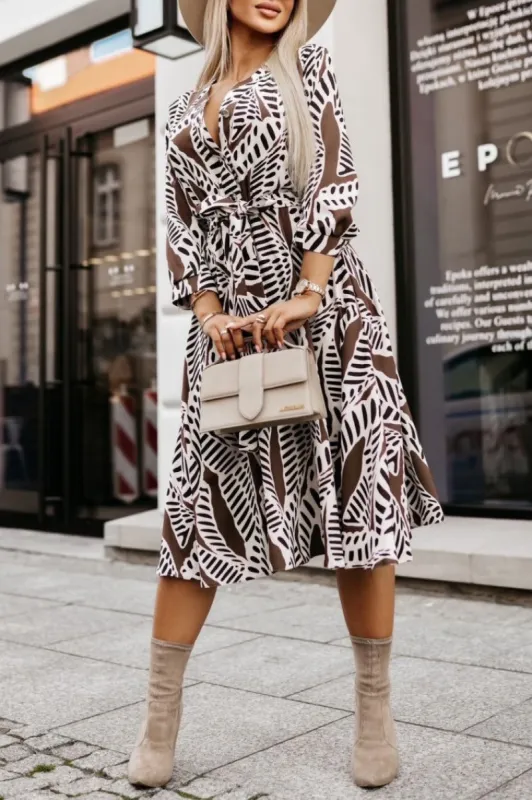 Lillibet Chocolate Printed Midi Dress sold by Va Va Voom