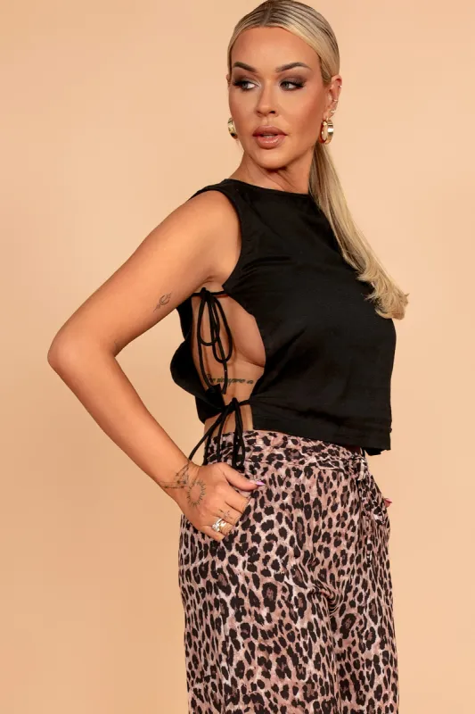 Elissa Black Linen Tie Side Top sold by Va Va Voom