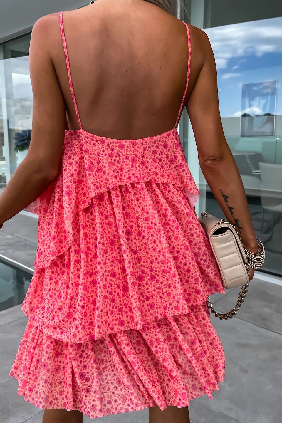 Dahlia Coral Floral Tiered Dress sold by Va Va Voom product image thumbnail 3