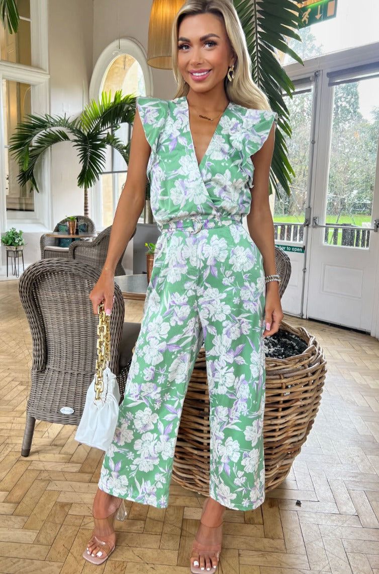 AX Paris Iliana Green Floral Jumpsuit sold by Va Va Voom
