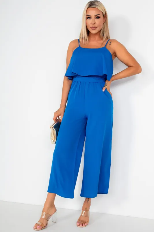Candace Blue Sleeveless Jumpsuit sold by Va Va Voom