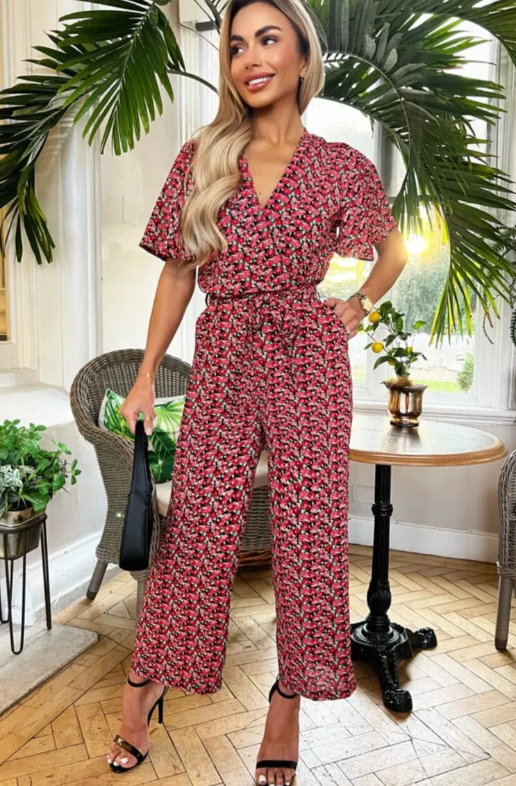 AX Paris Alina Red Floral Jumpsuit sold by Va Va Voom product image thumbnail 2