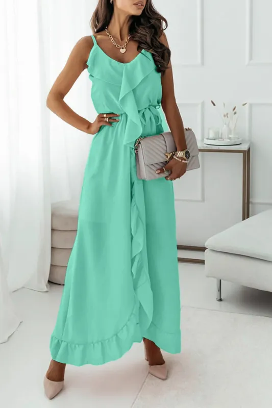 Kamari Mint Chiffon Frill Belted Dress sold by Va Va Voom
