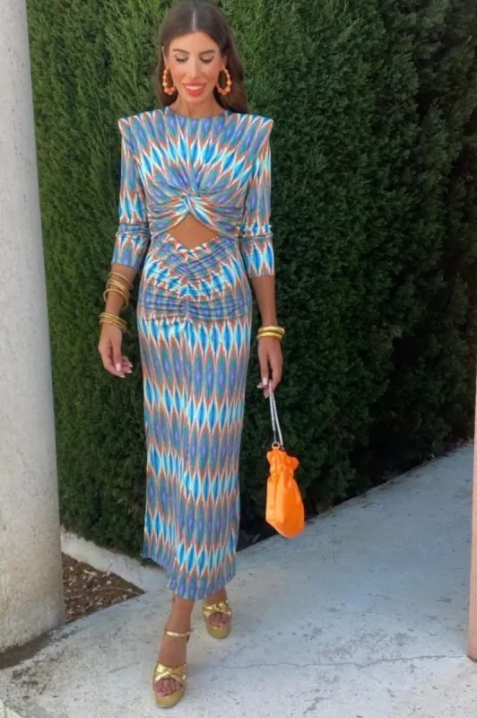 Imara Blue Print Cut Out Dress sold by Va Va Voom