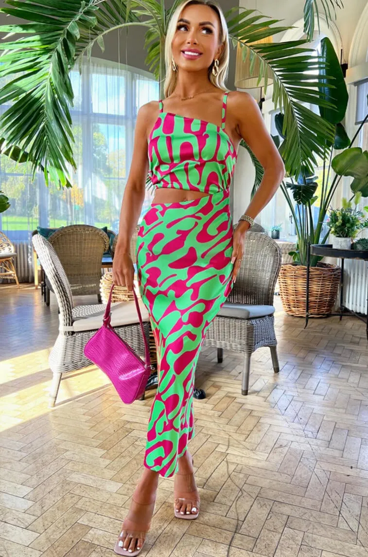 AX Paris Allie Green and Pink Satin Print Dress sold by Va Va Voom product image thumbnail 3
