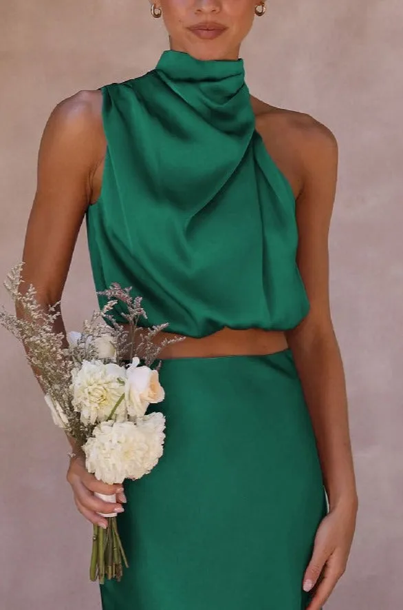 Jasmine Green Satin Top sold by Va Va Voom