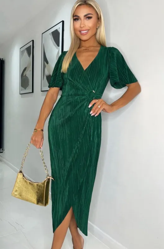 AX Paris Tyler Teal Plisse Wrap Dress sold by Va Va Voom