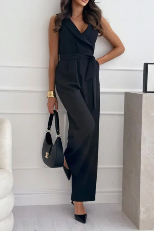 Sonia Black Sleeveless Belted Jumpsuit sold by Va Va Voom