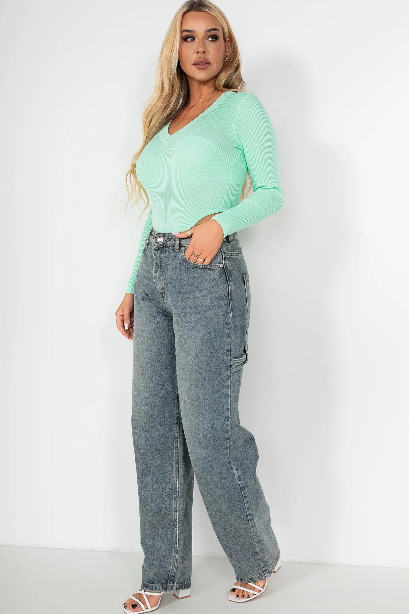 Gabby Mint Knit Long Sleeve Bodysuit sold by Va Va Voom product image thumbnail 4