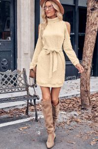Elyssia Nude Cold Shoulder Dress sold by Va Va Voom