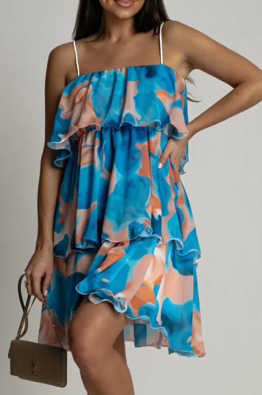 Garcia Blue and Orange Chiffon Print Dress sold by Va Va Voom