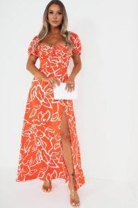 Pia Orange Print Midi Dress sold by Va Va Voom