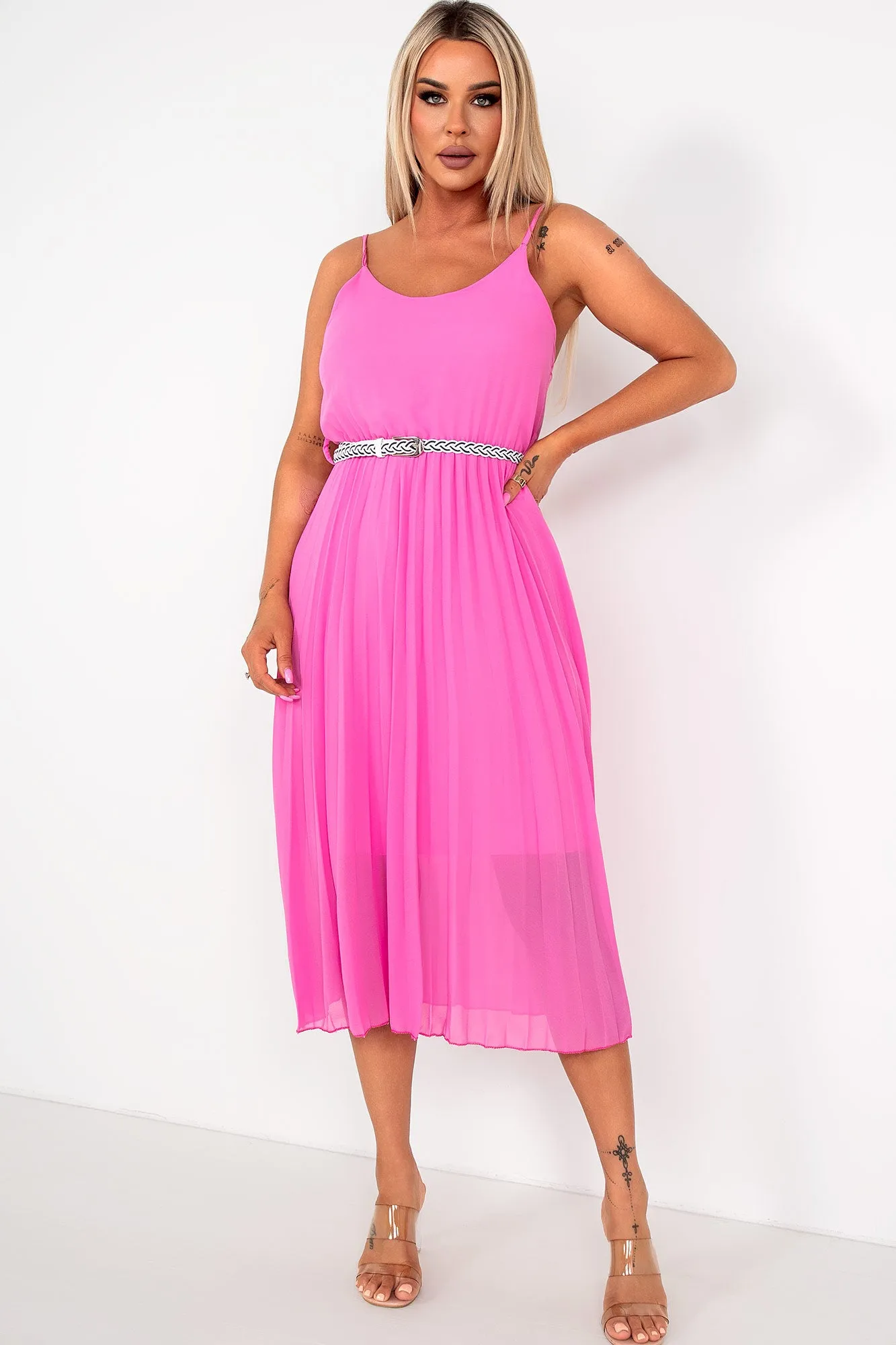 Keeley Pink Chiffon Pleated Dress sold by Va Va Voom