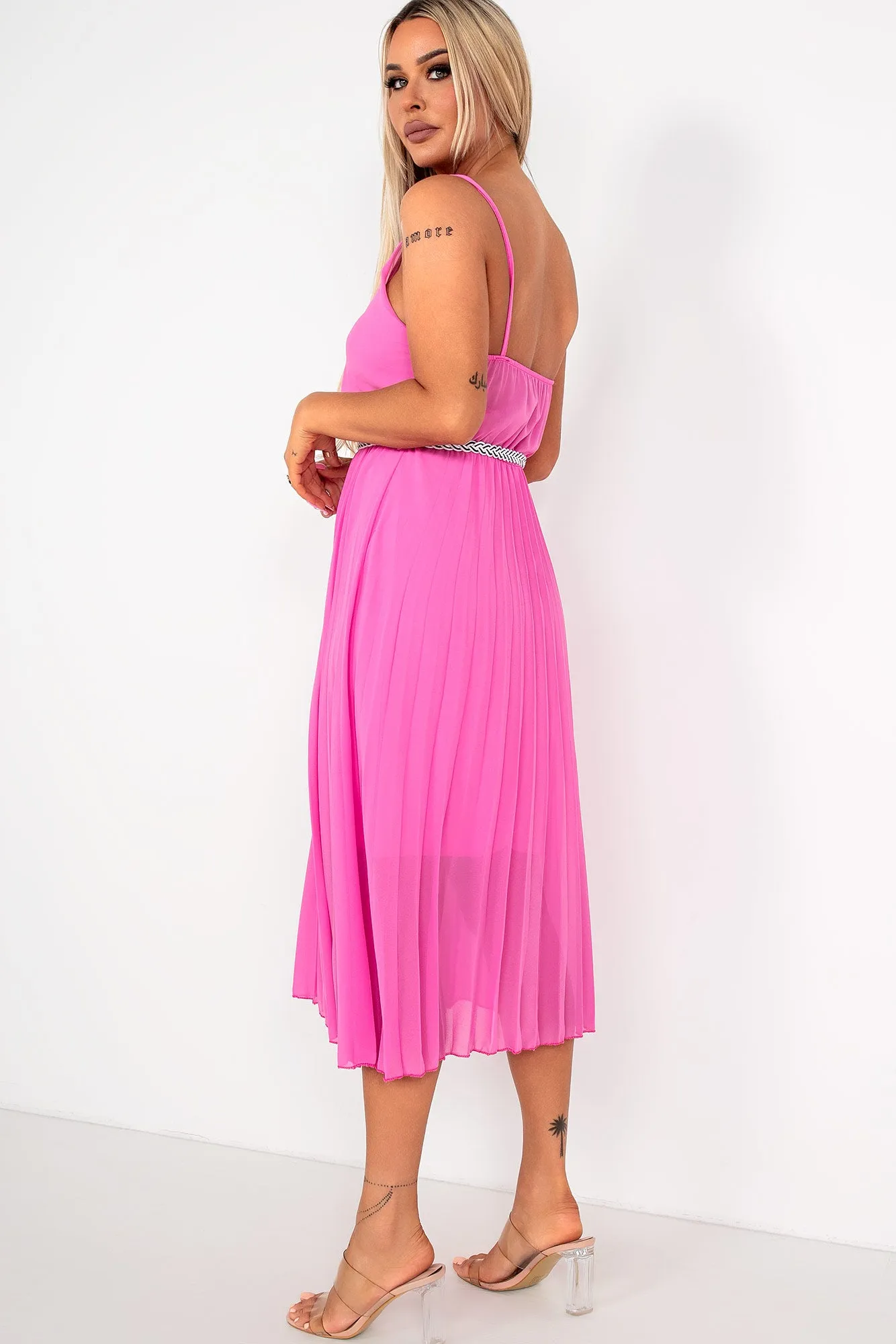 Keeley Pink Chiffon Pleated Dress sold by Va Va Voom product image thumbnail 2