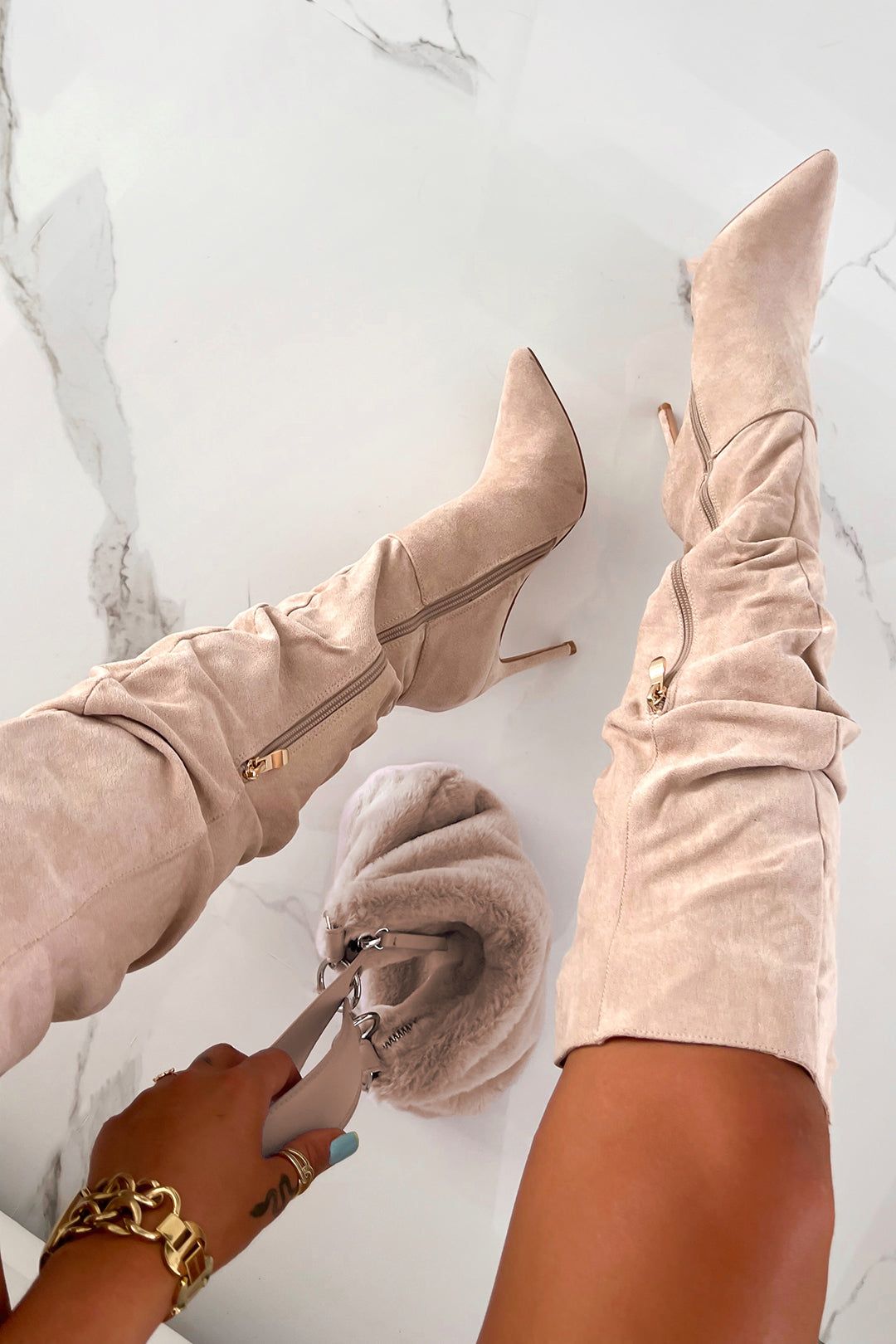 Lola Stone Suedette Slouch Knee Boots sold by Va Va Voom product image thumbnail 2