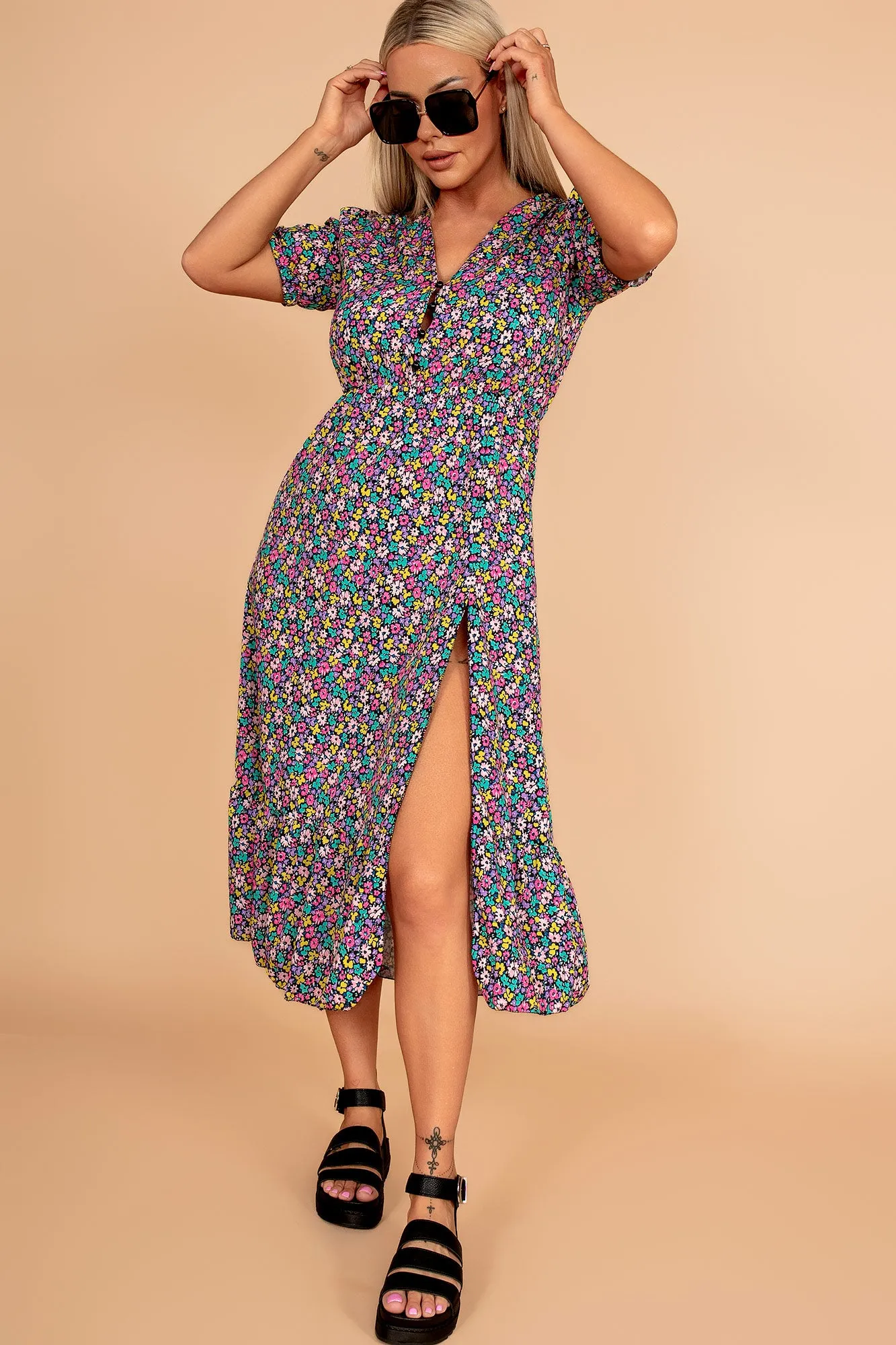 Harmoni Multi Floral Midi Dress sold by Va Va Voom