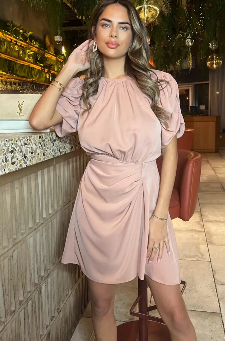 AX Paris Olida Blush Puff Sleeve Dress sold by Va Va Voom